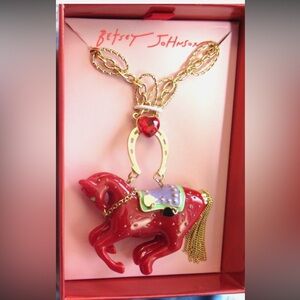Betsey Johnson Red and Gold Horse Pendant Necklace